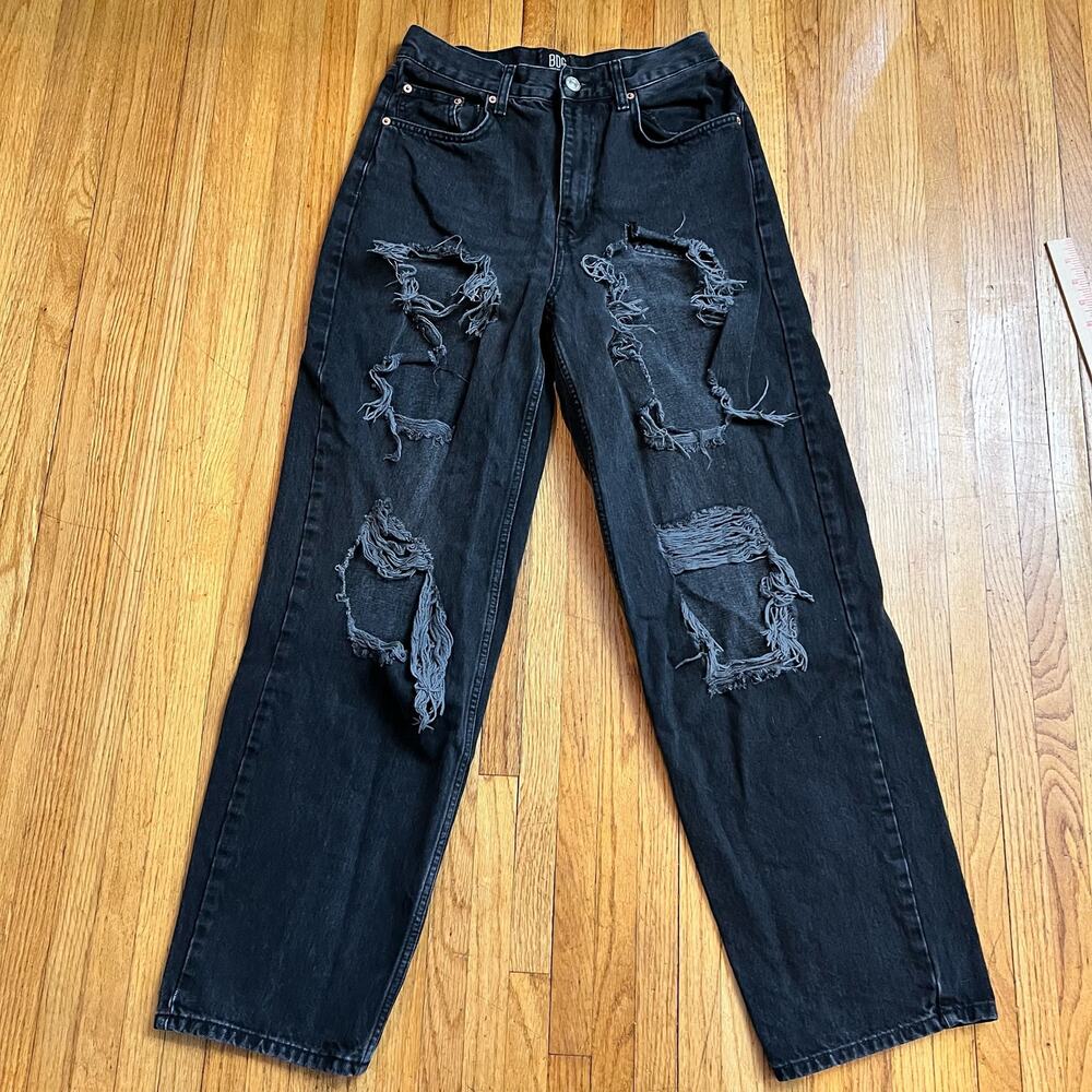 BDG Urban Outfitters Jeans Womens 29 High Rise Baggy Wide Pants Black Distressed